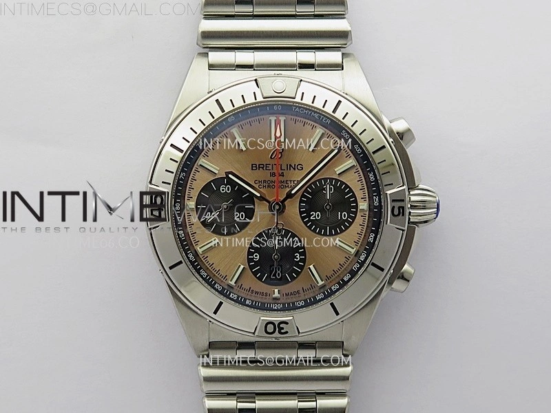 Chronomat B01 42mm SS TF 1:1 Best Edition Copper Dial Black Subdial on SS Bracelet A7750