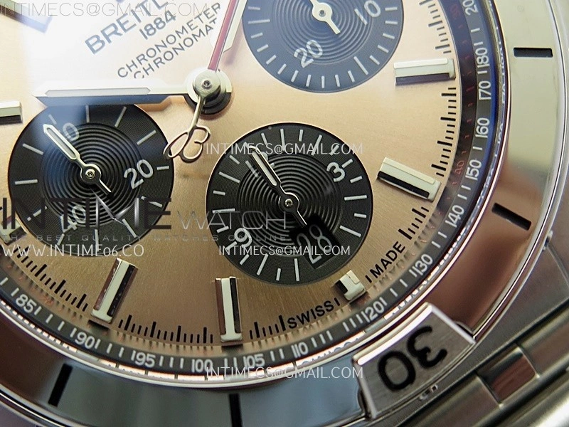 Chronomat B01 42mm SS TF 1:1 Best Edition Copper Dial Black Subdial on SS Bracelet A7750