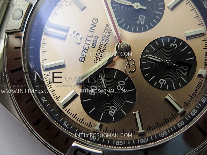 Chronomat B01 42mm SS TF 1:1 Best Edition Copper Dial Black Subdial on SS Bracelet A7750