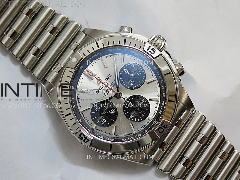 Chronomat B01 42mm SS TF 1:1 Best Edition Silver Dial Black Subdial on SS Bracelet A7750