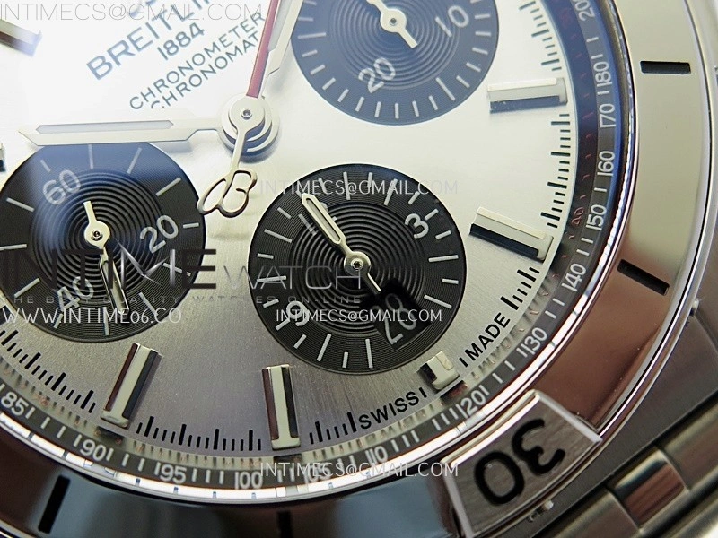 Chronomat B01 42mm SS TF 1:1 Best Edition Silver Dial Black Subdial on SS Bracelet A7750