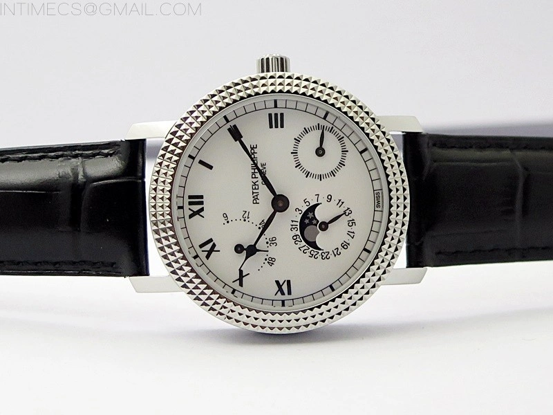 Calatrava 5057 Cortina Watch 50th Anniversary SS 3EF Best Edition White Dial on Black Leather Strap A240