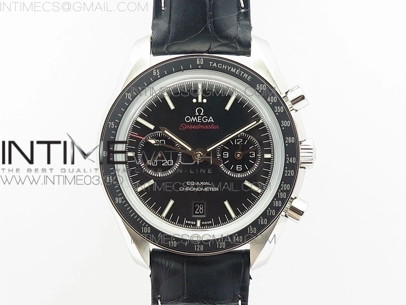 SpeedMaster MoonWatch SS V2 OMF 1:1 Best Edition Black Dial Red Words on Black Leather Strap A9300