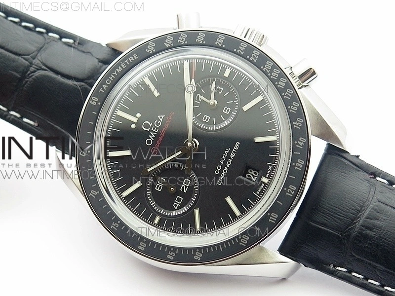 SpeedMaster MoonWatch SS V2 OMF 1:1 Best Edition Black Dial Red Words on Black Leather Strap A9300