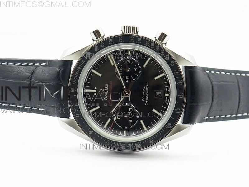 SpeedMaster MoonWatch SS V2 OMF 1:1 Best Edition Black Dial Red Words on Black Leather Strap A9300