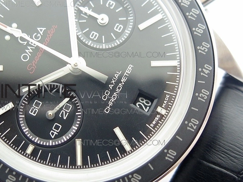 SpeedMaster MoonWatch SS V2 OMF 1:1 Best Edition Black Dial Red Words on Black Leather Strap A9300