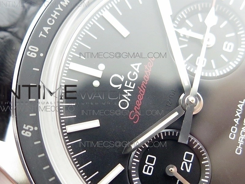 SpeedMaster MoonWatch SS V2 OMF 1:1 Best Edition Black Dial Red Words on Black Leather Strap A9300