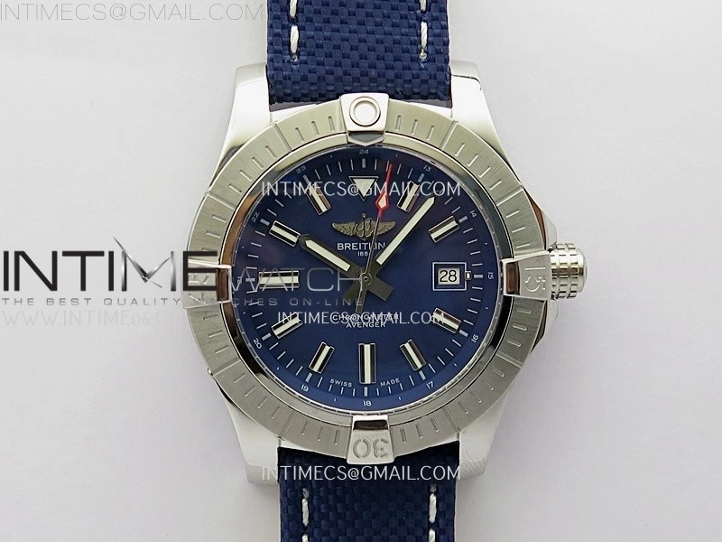 Avenger Automatic 43mm SS TF 1:1 Best Edition Blue Dial Stick Marker on Blue Nylon Strap A2824