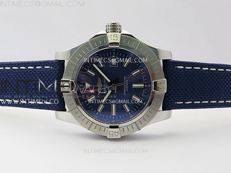 Avenger Automatic 43mm SS TF 1:1 Best Edition Blue Dial Stick Marker on Blue Nylon Strap A2824