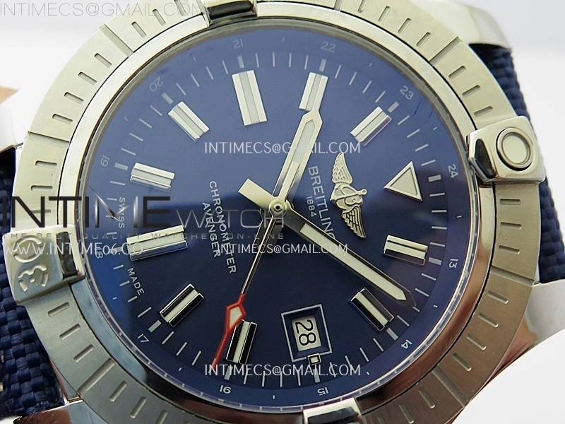 Avenger Automatic 43mm SS TF 1:1 Best Edition Blue Dial Stick Marker on Blue Nylon Strap A2824