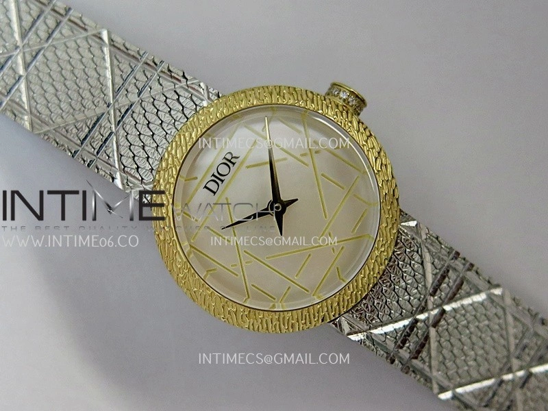 La D de Dior Satine 25mm SS YG 8848F 1:1 Best Edition White MOP Dial On SS bracelet Swiss Quartz