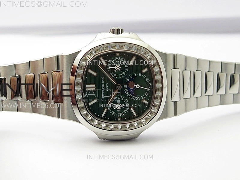Nautilus 5740 T Diamonds Bezel SS TWF Best Edition Green Dial on SS Bracelet A240