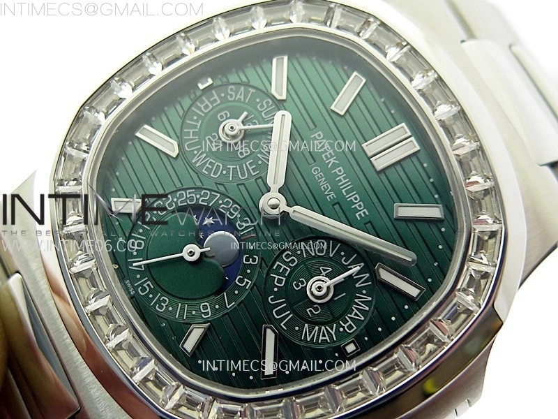 Nautilus 5740 T Diamonds Bezel SS TWF Best Edition Green Dial on SS Bracelet A240