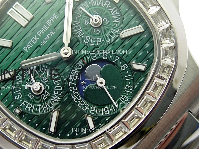 Nautilus 5740 T Diamonds Bezel SS TWF Best Edition Green Dial on SS Bracelet A240