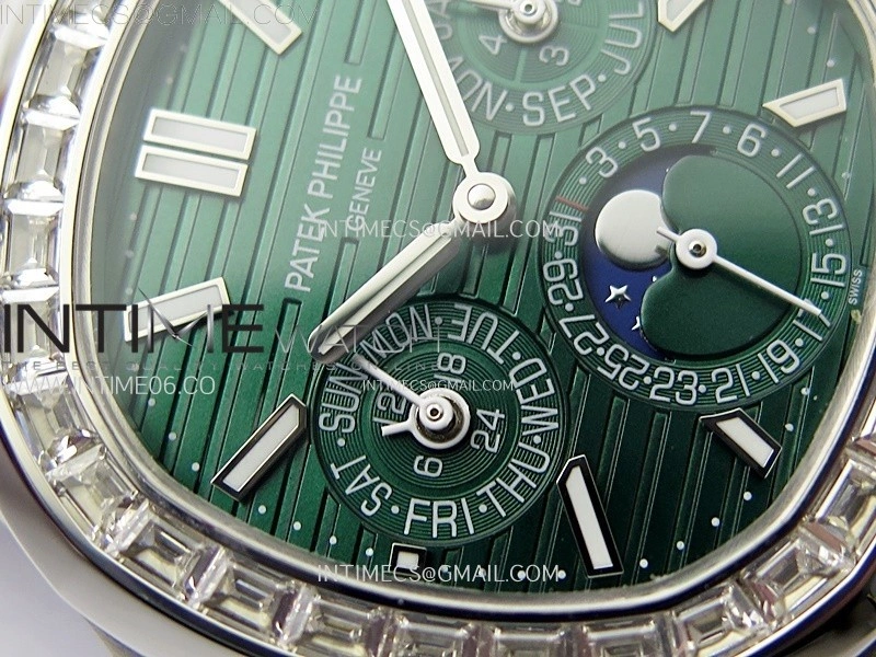 Nautilus 5740 T Diamonds Bezel SS TWF Best Edition Green Dial on SS Bracelet A240