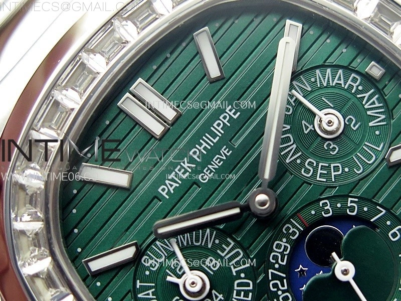 Nautilus 5740 T Diamonds Bezel SS TWF Best Edition Green Dial on SS Bracelet A240