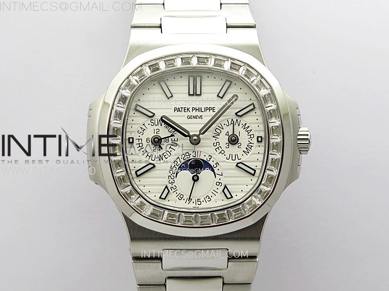 Nautilus 5740 T Diamonds Bezel SS TWF Best Edition White Dial on SS Bracelet A240