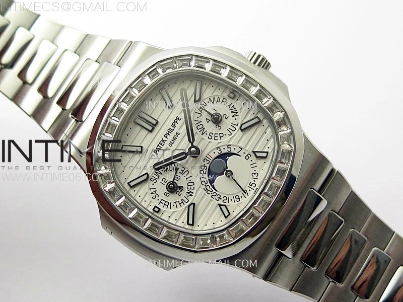 Nautilus 5740 T Diamonds Bezel SS TWF Best Edition White Dial on SS Bracelet A240
