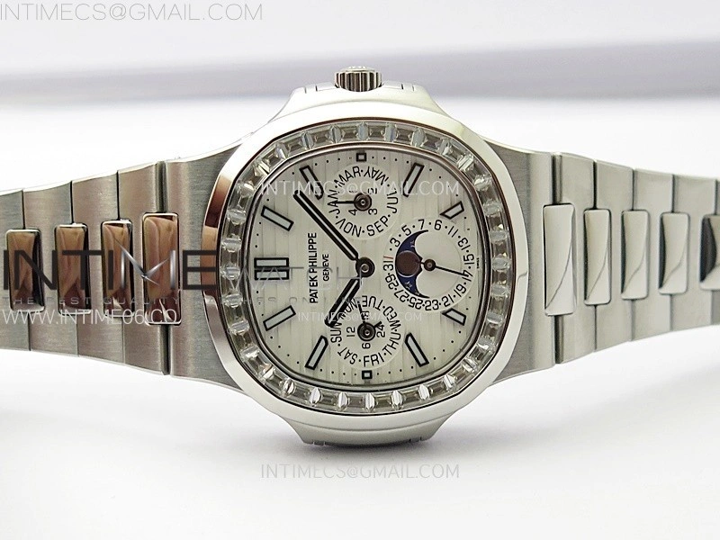 Nautilus 5740 T Diamonds Bezel SS TWF Best Edition White Dial on SS Bracelet A240