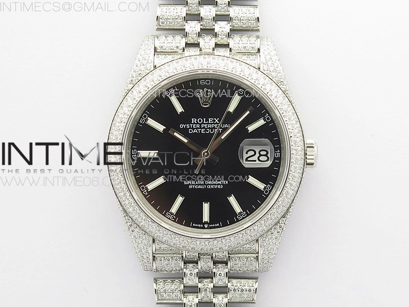 DateJust 41 126334 Full Paved Diamonds BP Best Edition Black Dial Stick Markers on Jubilee Bracelet A2824
