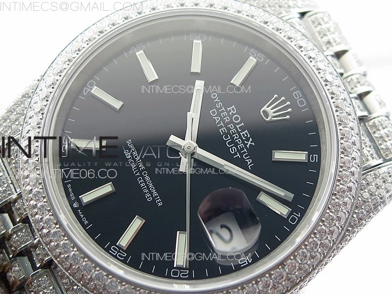 DateJust 41 126334 Full Paved Diamonds BP Best Edition Black Dial Stick Markers on Jubilee Bracelet A2824