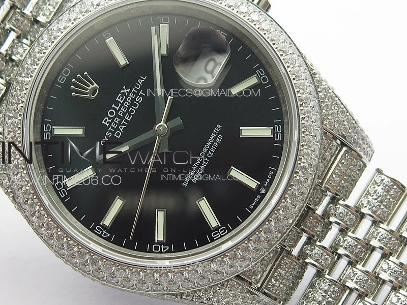 DateJust 41 126334 Full Paved Diamonds BP Best Edition Black Dial Stick Markers on Jubilee Bracelet A2824