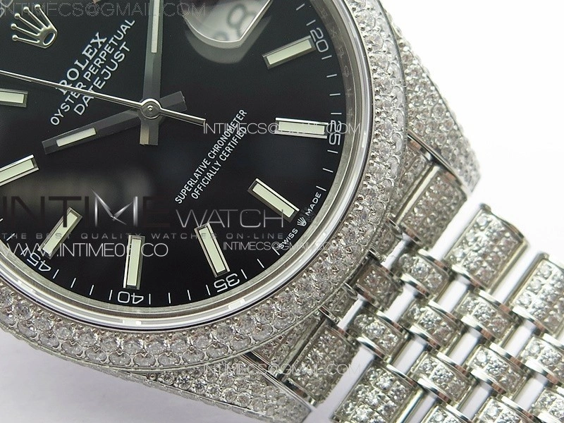 DateJust 41 126334 Full Paved Diamonds BP Best Edition Black Dial Stick Markers on Jubilee Bracelet A2824