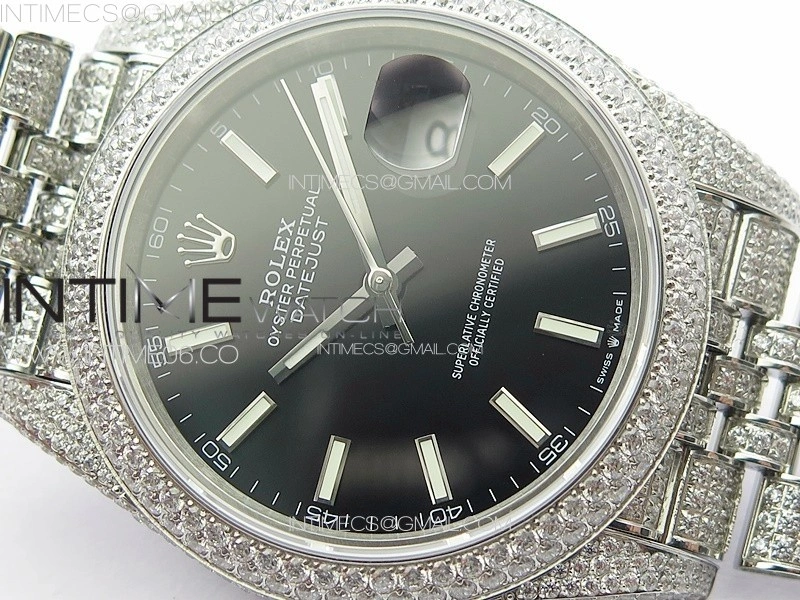 DateJust 41 126334 Full Paved Diamonds BP Best Edition Black Dial Stick Markers on Jubilee Bracelet A2824