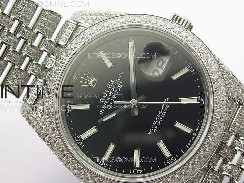 DateJust 41 126334 Full Paved Diamonds BP Best Edition Black Dial Stick Markers on Jubilee Bracelet A2824
