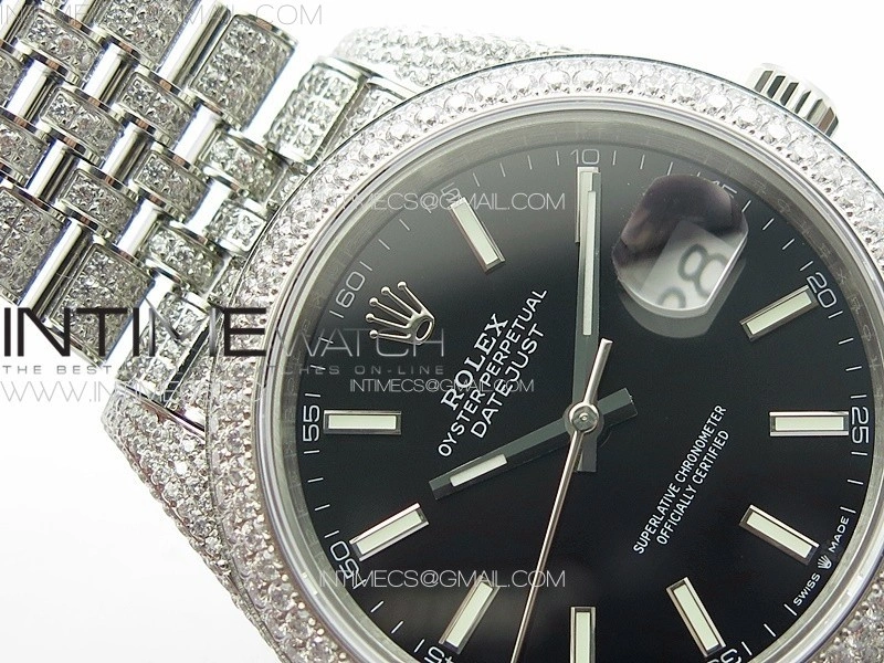DateJust 41 126334 Full Paved Diamonds BP Best Edition Black Dial Stick Markers on Jubilee Bracelet A2824