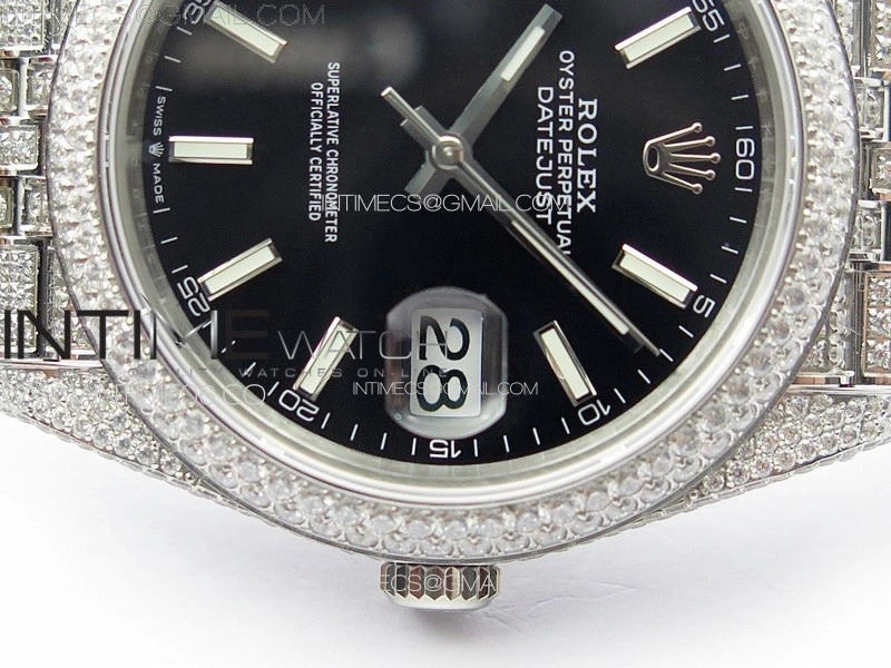 DateJust 41 126334 Full Paved Diamonds BP Best Edition Black Dial Stick Markers on Jubilee Bracelet A2824
