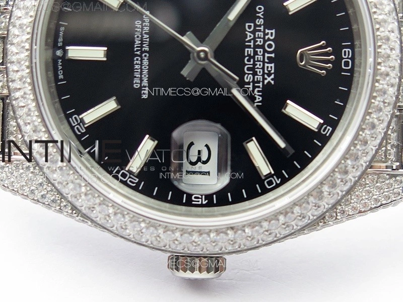 DateJust 41 126334 Full Paved Diamonds BP Best Edition Black Dial Stick Markers on Jubilee Bracelet A2824