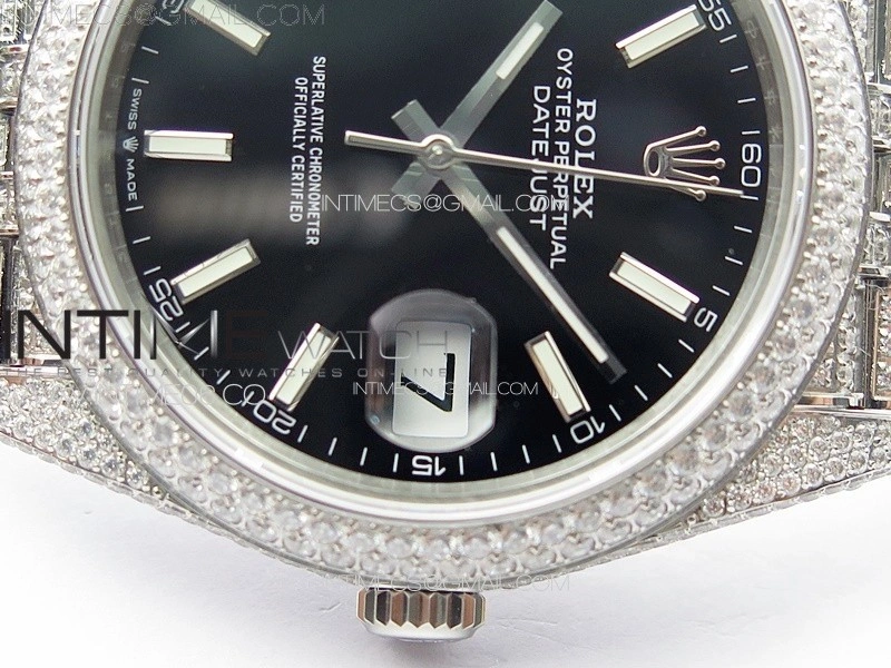 DateJust 41 126334 Full Paved Diamonds BP Best Edition Black Dial Stick Markers on Jubilee Bracelet A2824