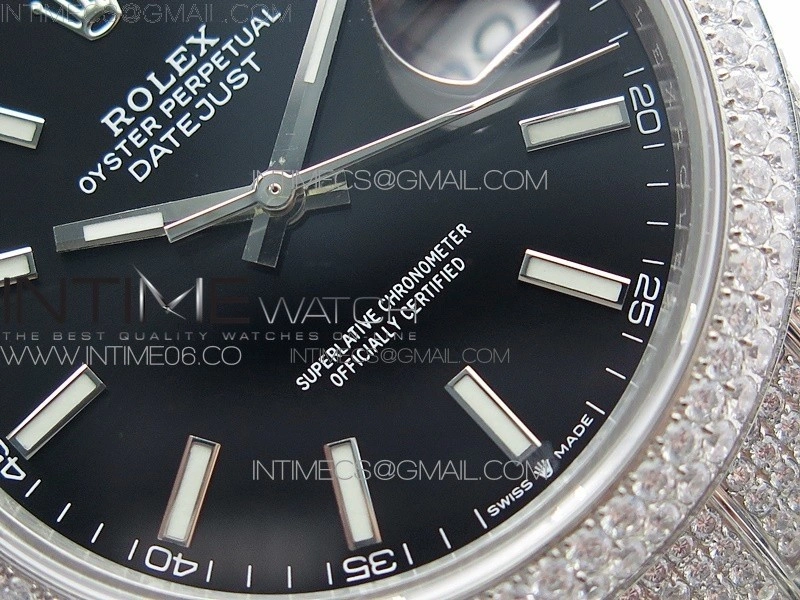 DateJust 41 126334 904 Full Paved Diamonds BP Best Edition Black Dial Sticks Markers on Oyster Bracelet A2824