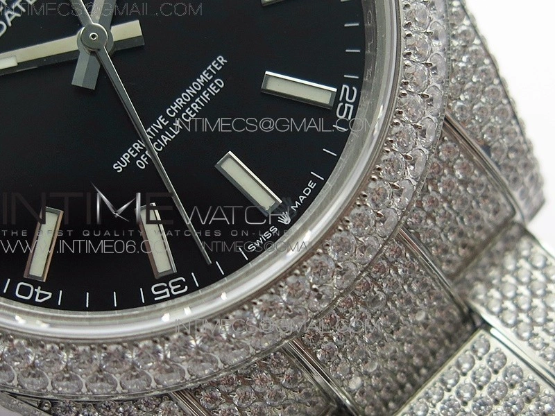DateJust 41 126334 904 Full Paved Diamonds BP Best Edition Black Dial Sticks Markers on Oyster Bracelet A2824