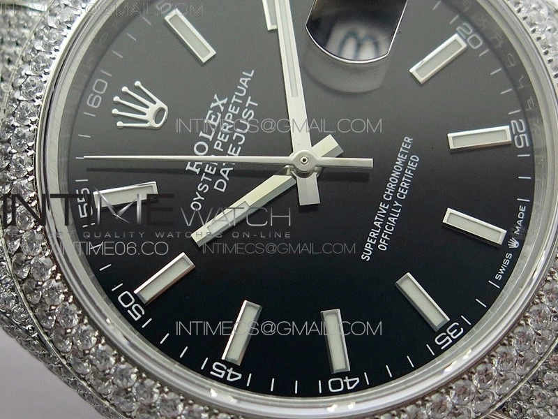 DateJust 41 126334 904 Full Paved Diamonds BP Best Edition Black Dial Sticks Markers on Oyster Bracelet A2824