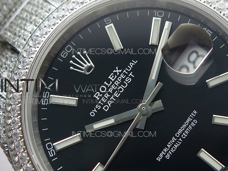 DateJust 41 126334 904 Full Paved Diamonds BP Best Edition Black Dial Sticks Markers on Oyster Bracelet A2824