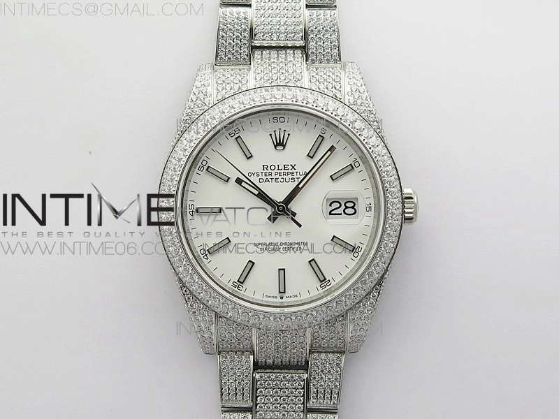 DateJust 41 126334 904 Full Paved Diamonds BP Best Edition White Dial Sticks Markers on Oyster Bracelet A2824