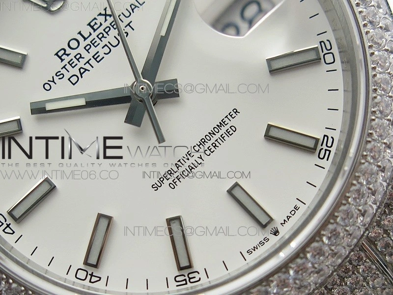 DateJust 41 126334 904 Full Paved Diamonds BP Best Edition White Dial Sticks Markers on Oyster Bracelet A2824