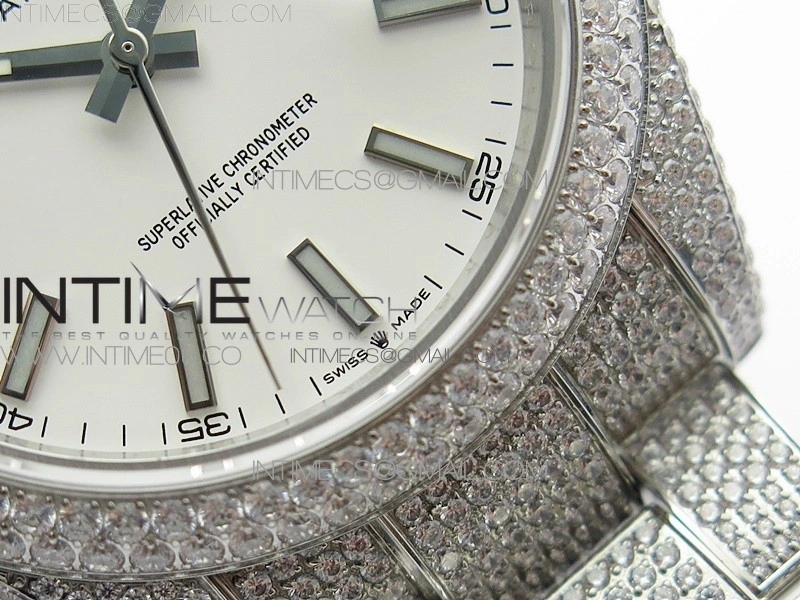 DateJust 41 126334 904 Full Paved Diamonds BP Best Edition White Dial Sticks Markers on Oyster Bracelet A2824