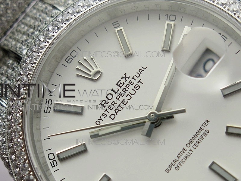 DateJust 41 126334 904 Full Paved Diamonds BP Best Edition White Dial Sticks Markers on Oyster Bracelet A2824