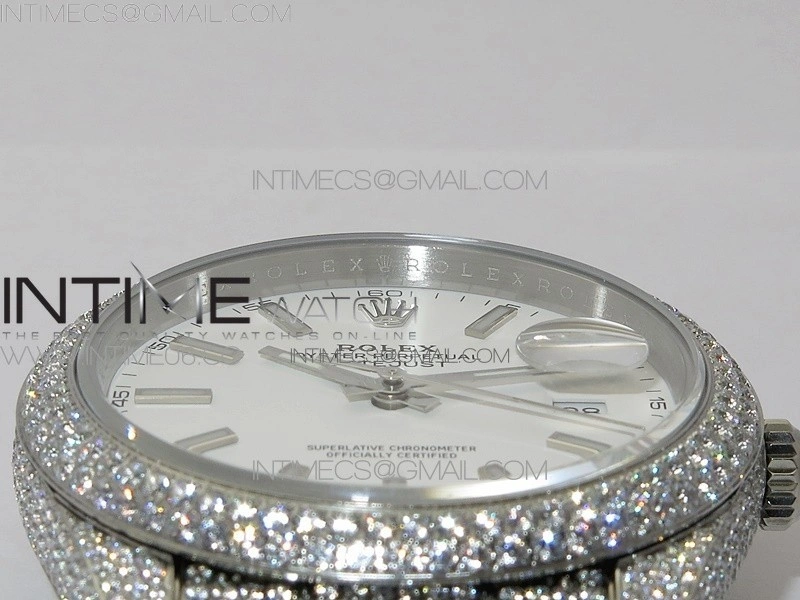 DateJust 41 126334 904 Full Paved Diamonds BP Best Edition White Dial Sticks Markers on Oyster Bracelet A2824