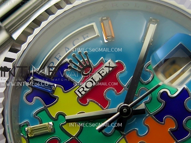 Daydate 128239 36mm Colour Jigsaw Puzzle SS QHF Best Edition Turquoise Blue Dial on SS President Bracelet A2834