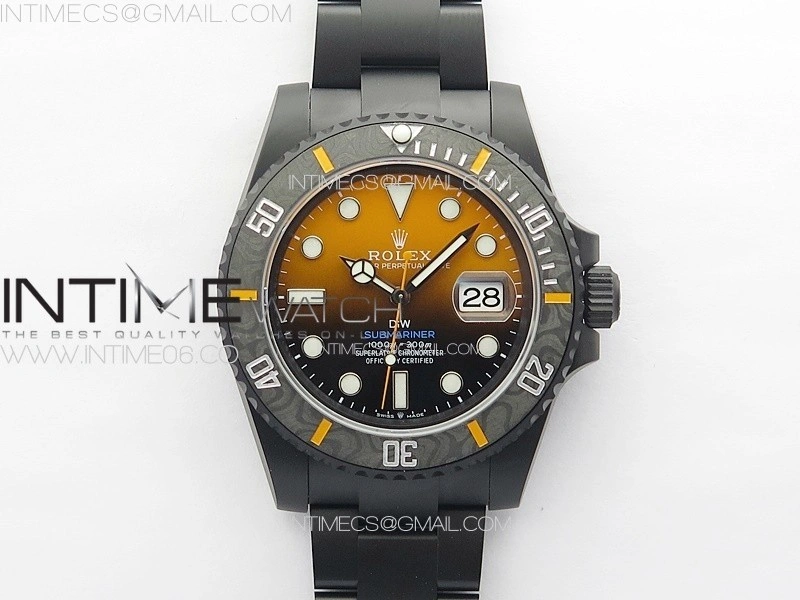 Submariner DIW Carbon Bezel VSF 1:1 Best Edition Orange Dial on DLC Bracelet VS3135