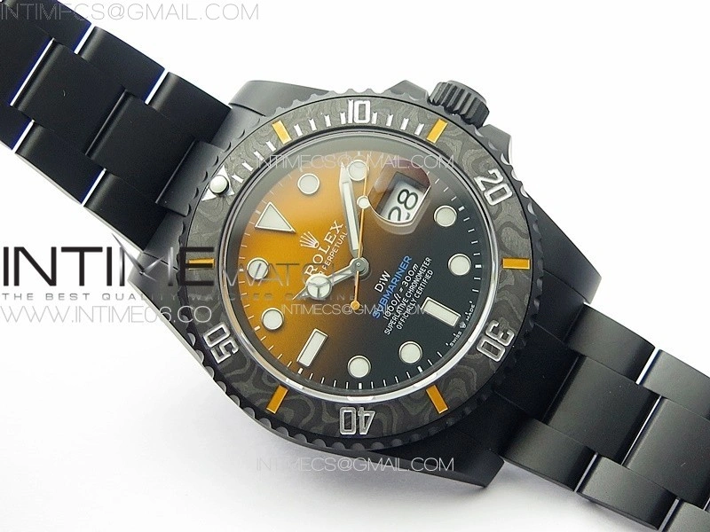 Submariner DIW Carbon Bezel VSF 1:1 Best Edition Orange Dial on DLC Bracelet VS3135