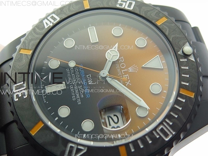 Submariner DIW Carbon Bezel VSF 1:1 Best Edition Orange Dial on DLC Bracelet VS3135