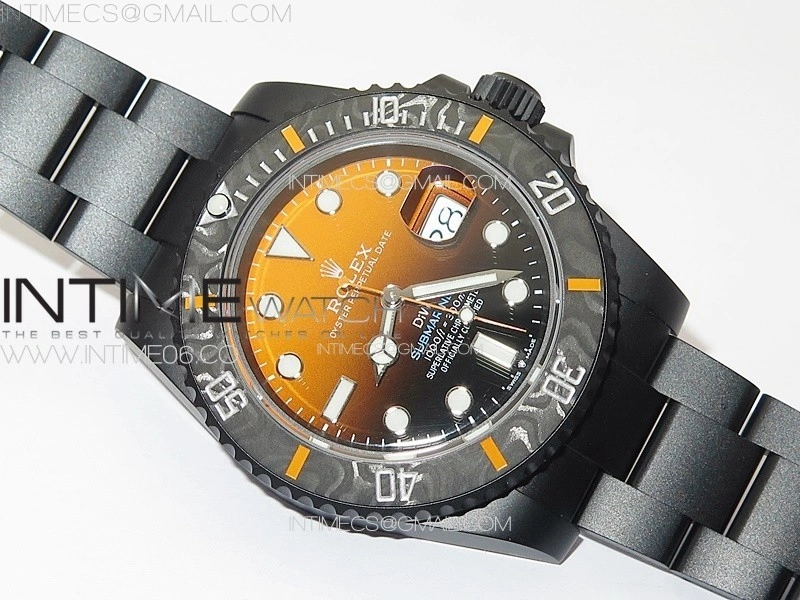 Submariner DIW Carbon Bezel VSF 1:1 Best Edition Orange Dial on DLC Bracelet VS3135