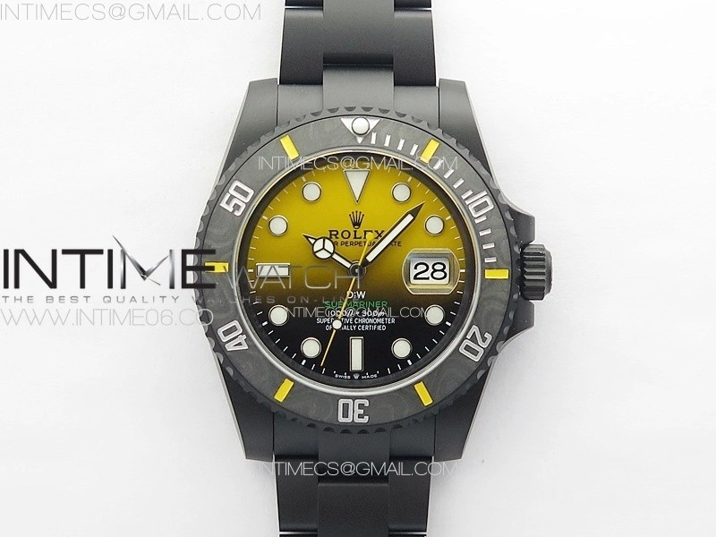 Submariner DIW Carbon Bezel VSF 1:1 Best Edition Yellow Dial on DLC Bracelet VS3135