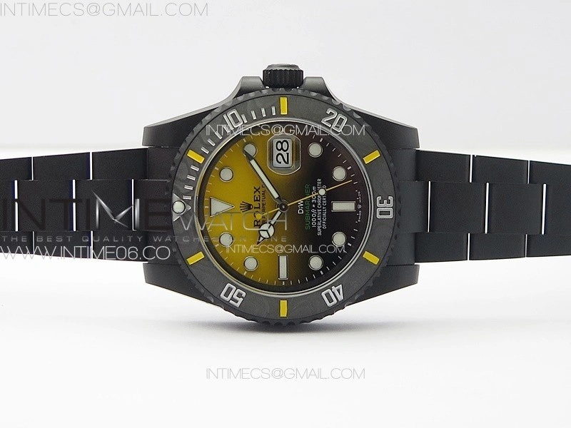 Submariner DIW Carbon Bezel VSF 1:1 Best Edition Yellow Dial on DLC Bracelet VS3135