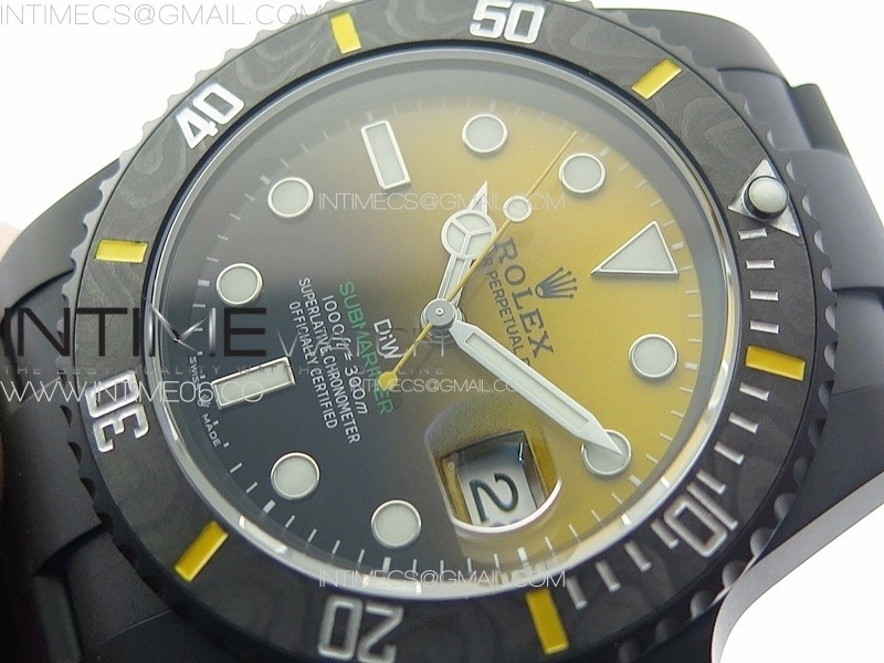 Submariner DIW Carbon Bezel VSF 1:1 Best Edition Yellow Dial on DLC Bracelet VS3135